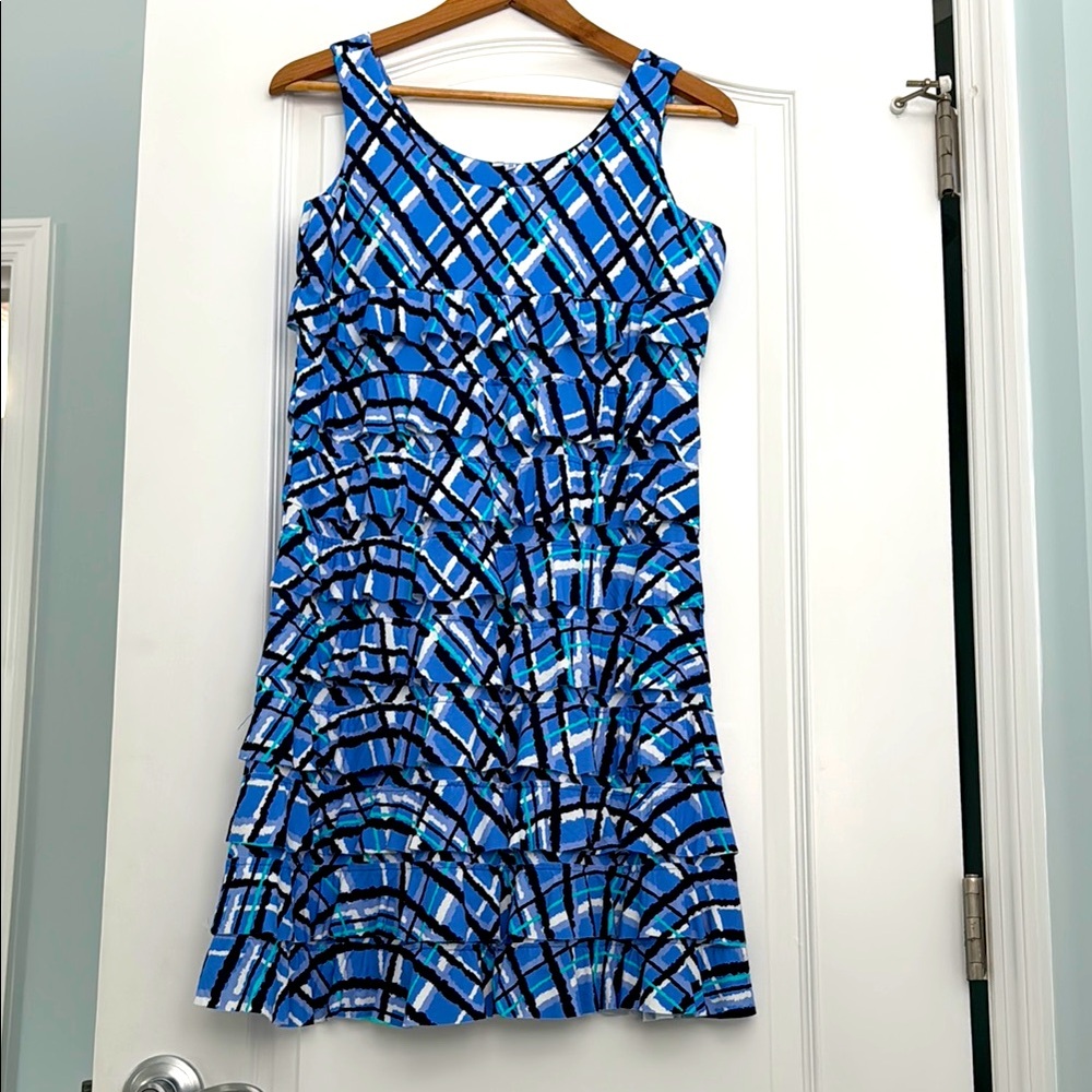 Blue and White Sleeveless Mini Sundress